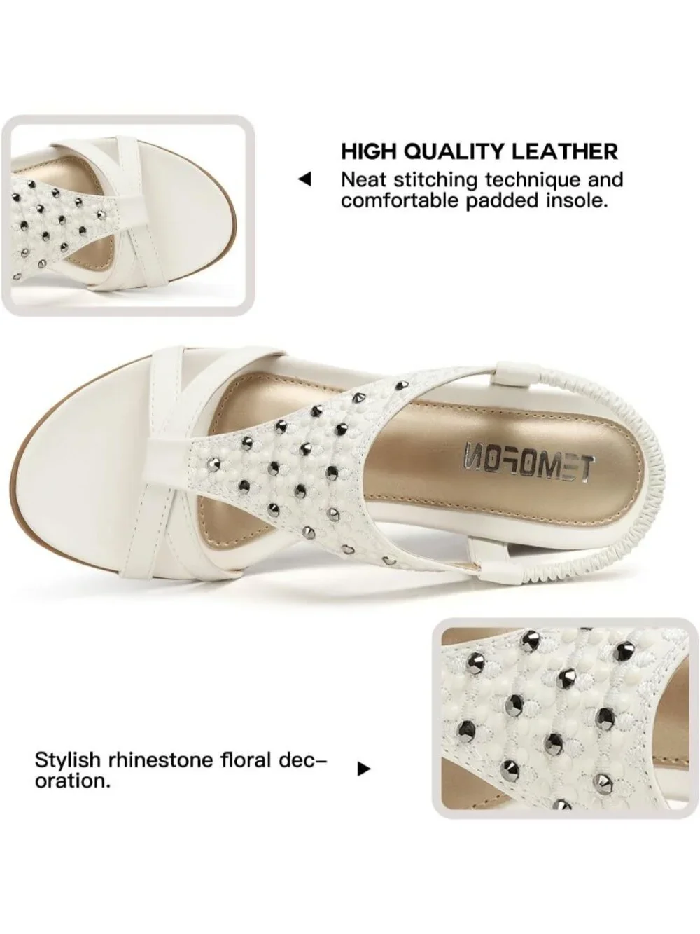 Women's All White Elastic Open Toe Flower Low Wedge Heels Platform Sandal Shoes